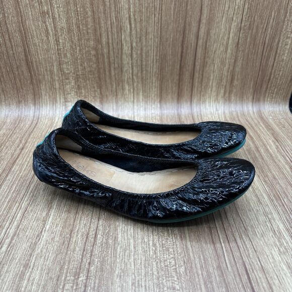 Tieks by Gavrieli Womens Size 8 Foldable Ballet Flats Obsidian Black Croc Patent - Picture 1 of 9